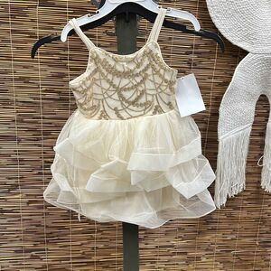 Pink & Violet‎ Toddler Girls Sleeveless Lace Glitter Mesh Dress - Cream Size 2
